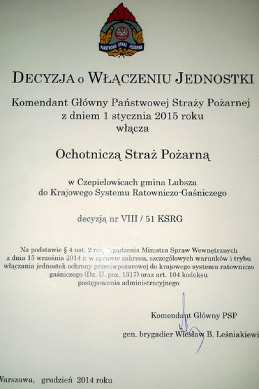 Straż z Czepielowic w krajowym systemie