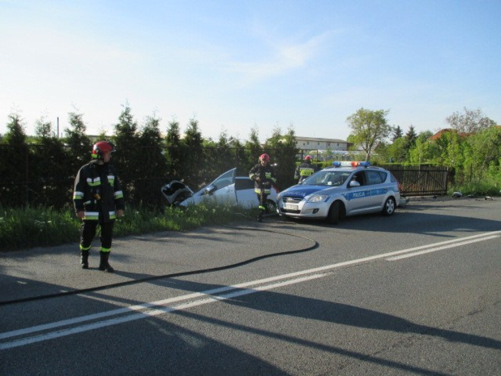 Pisarzowice: W słup i do rowu - kolizja na DK39