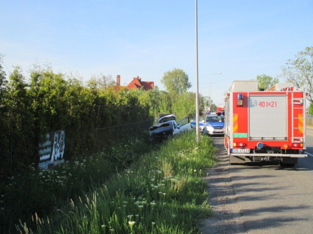 Pisarzowice: W słup i do rowu - kolizja na DK39