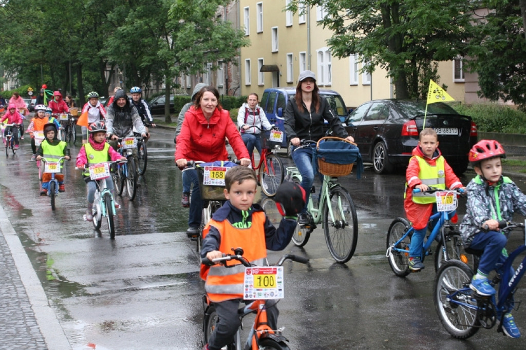 X Rajd Przedszkolaka w Brzegu. Deszcz nie odstraszył nawet najmłodszych rowerzystów