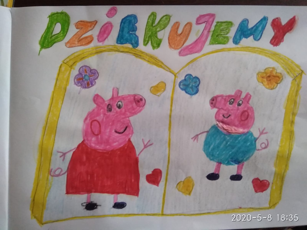 Dzieci z PP1 w Lewinie Brzeskim dziękują bibliotekarzom za ich pracę!