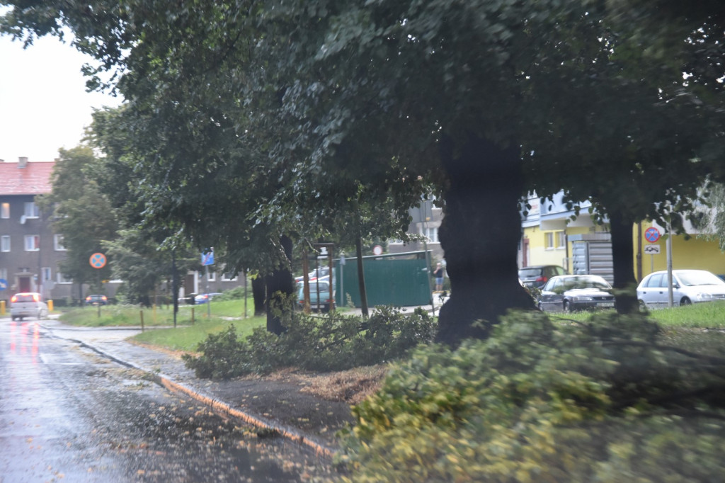 Zalane ulice, połamane drzewa i uszkodzony dach