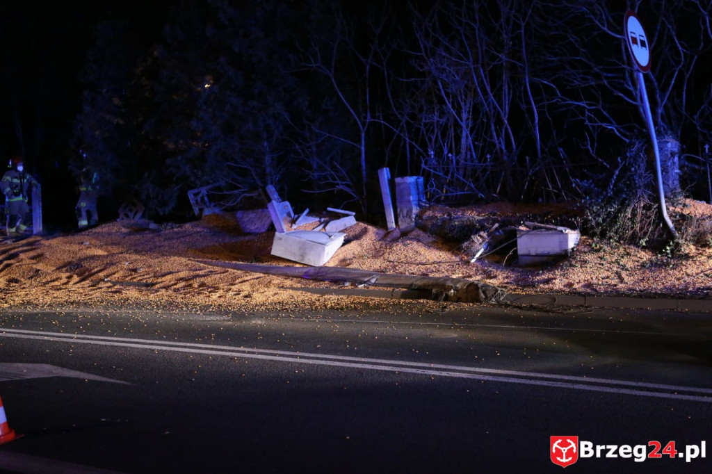 Utrudnienia na DK 39 w Michałowicach. Przewróciła się ciężarówka z ładunkiem kukurydzy
