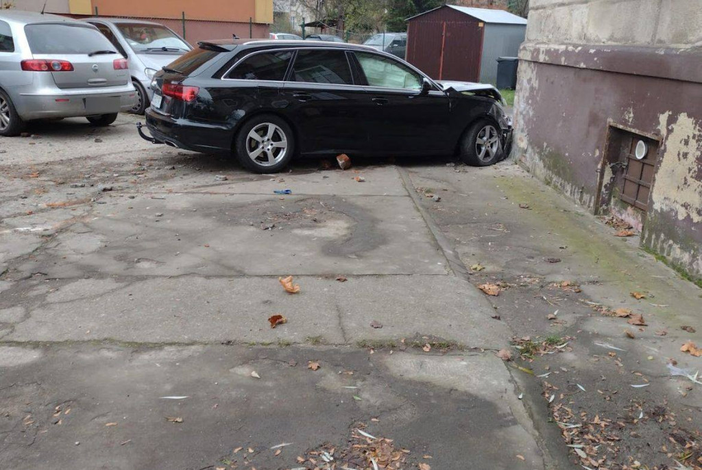 Osobówka uderzyła w ogrodzenie i wpadła na prywatną posesję
