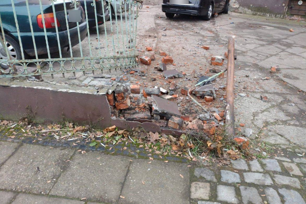 Osobówka uderzyła w ogrodzenie i wpadła na prywatną posesję