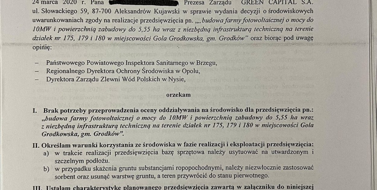 Decyzje na farmy fotowoltaiczne w Grodkowie