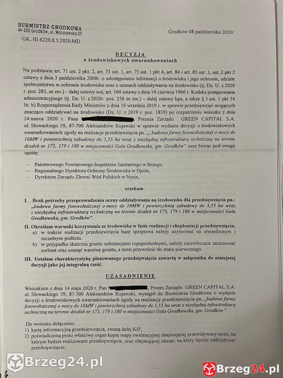 Decyzje na farmy fotowoltaiczne w Grodkowie