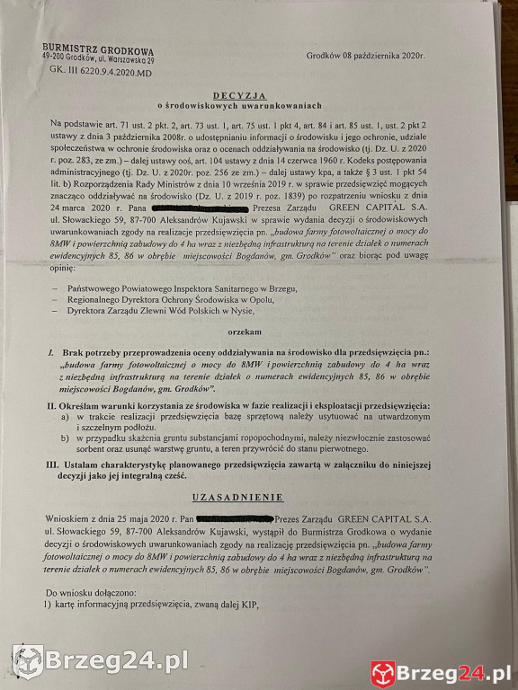 Decyzje na farmy fotowoltaiczne w Grodkowie