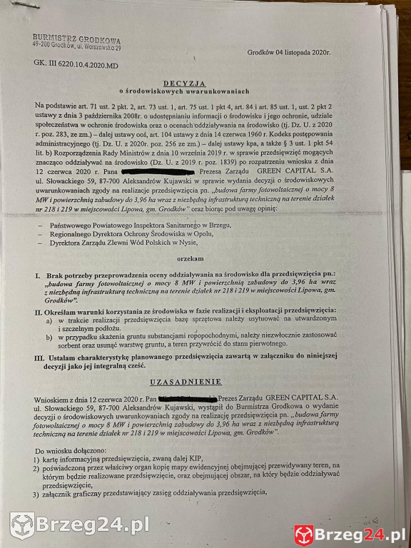 Decyzje na farmy fotowoltaiczne w Grodkowie