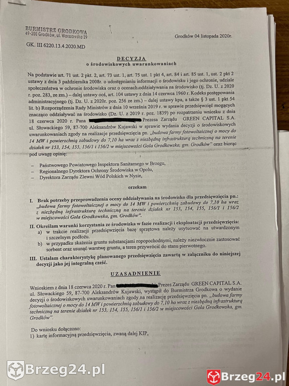 Decyzje na farmy fotowoltaiczne w Grodkowie