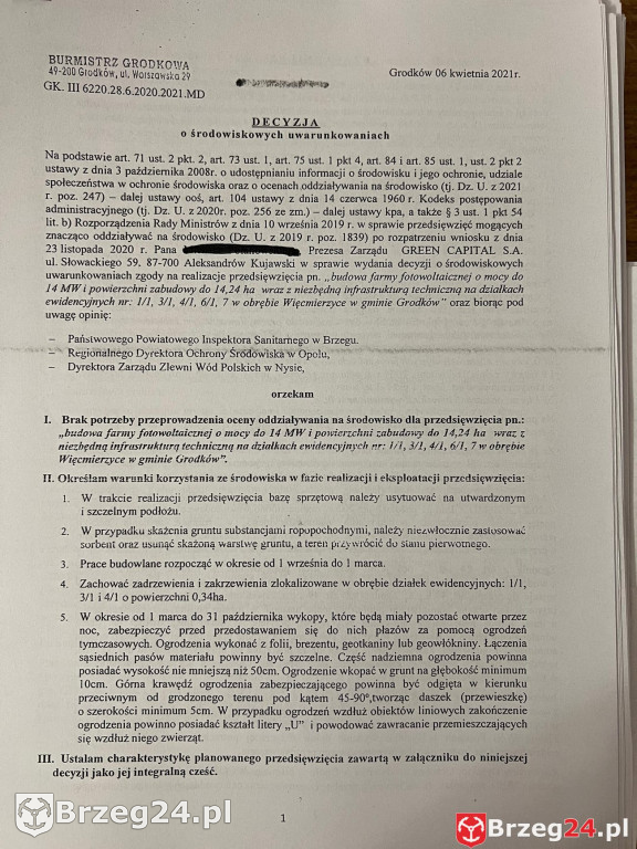 Decyzje na farmy fotowoltaiczne w Grodkowie