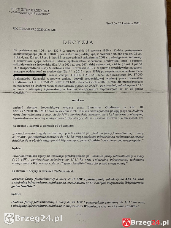 Decyzje na farmy fotowoltaiczne w Grodkowie