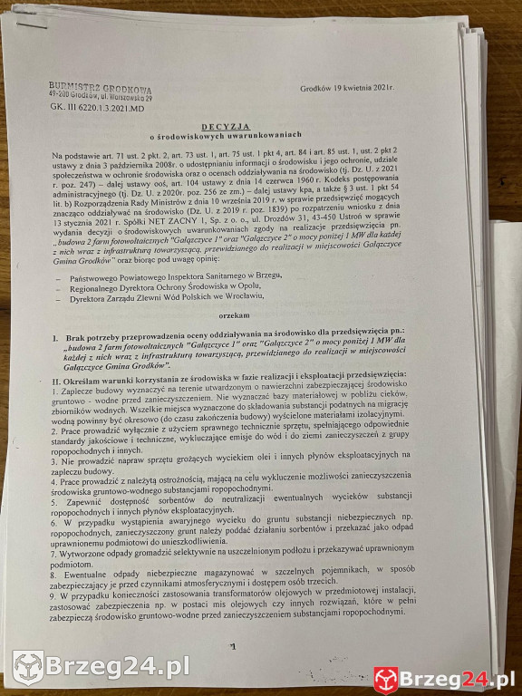 Decyzje na farmy fotowoltaiczne w Grodkowie