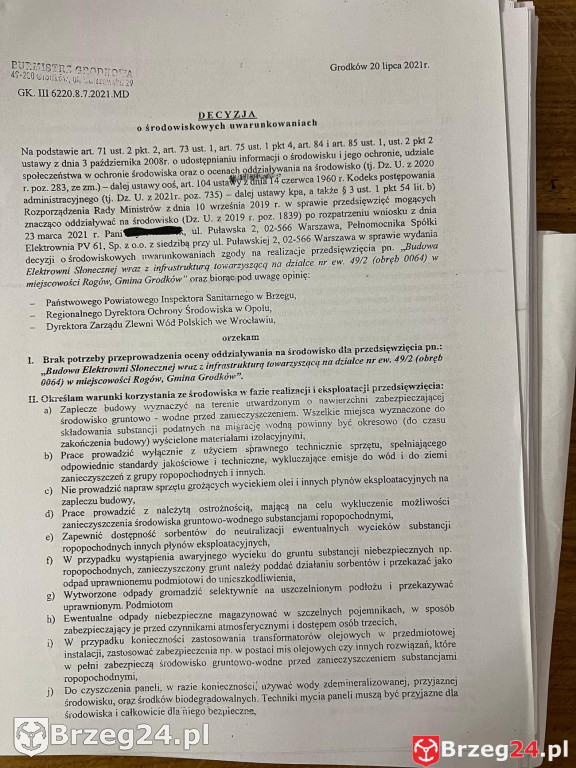 Decyzje na farmy fotowoltaiczne w Grodkowie