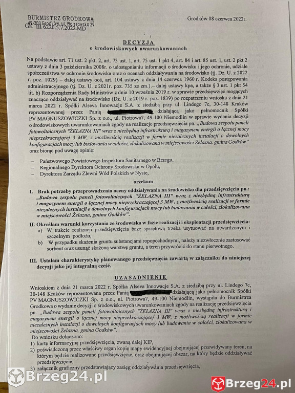 Decyzje na farmy fotowoltaiczne w Grodkowie