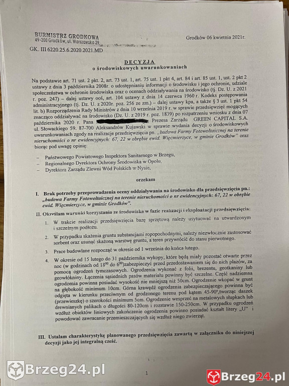 Decyzje na farmy fotowoltaiczne w Grodkowie