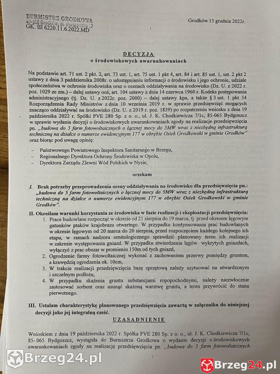 Decyzje na farmy fotowoltaiczne w Grodkowie