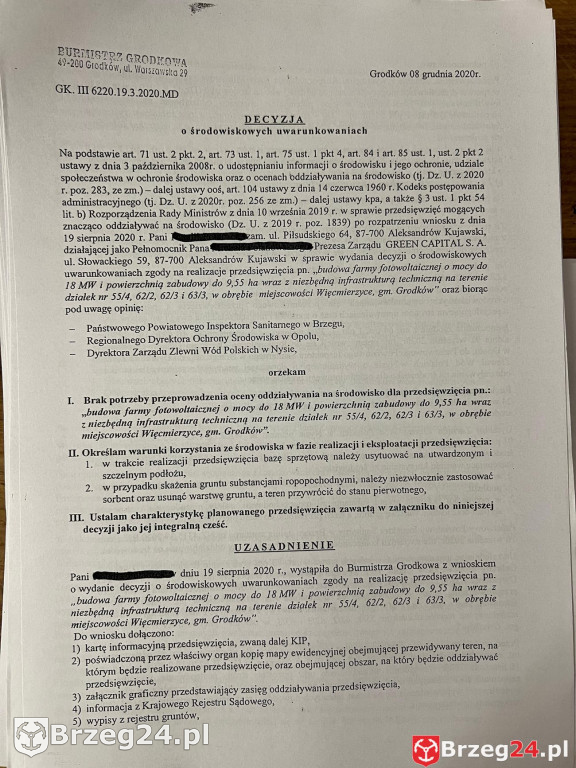 Decyzje na farmy fotowoltaiczne w Grodkowie