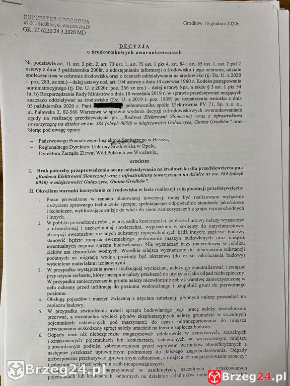 Decyzje na farmy fotowoltaiczne w Grodkowie