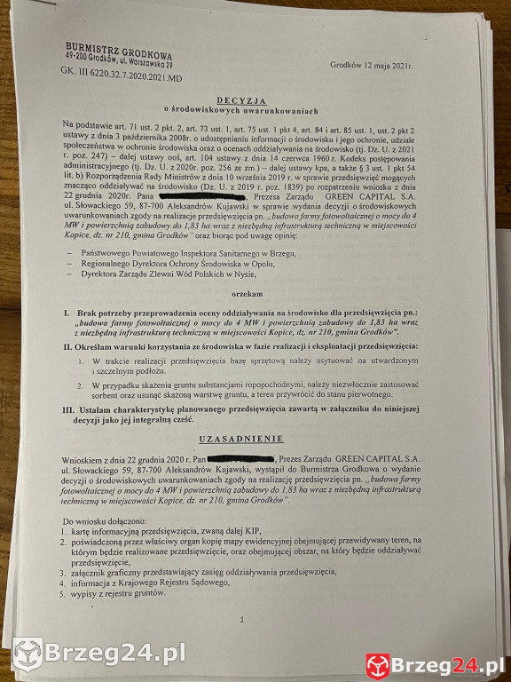 Decyzje na farmy fotowoltaiczne w Grodkowie