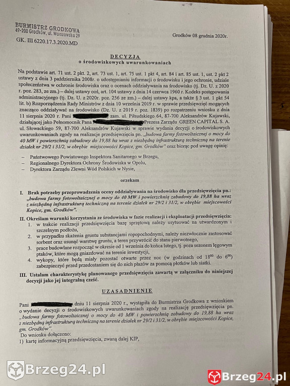 Decyzje na farmy fotowoltaiczne w Grodkowie