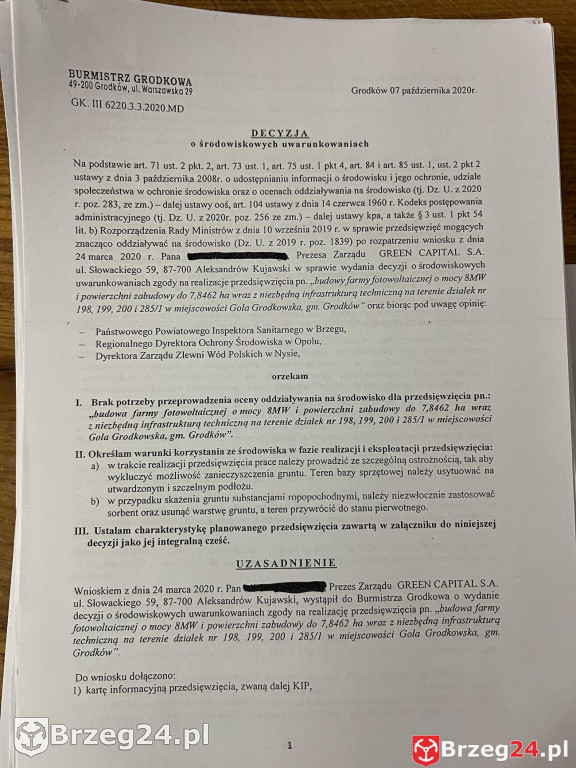 Decyzje na farmy fotowoltaiczne w Grodkowie