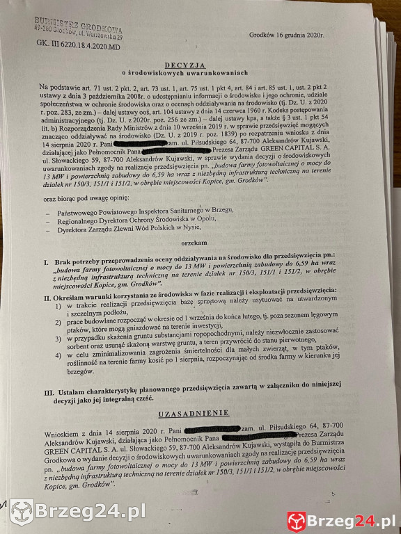 Decyzje na farmy fotowoltaiczne w Grodkowie