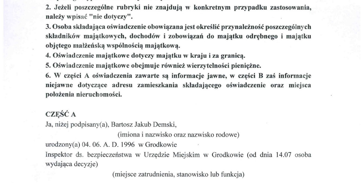 Bartosz Demski - oświadczenie majątkowe