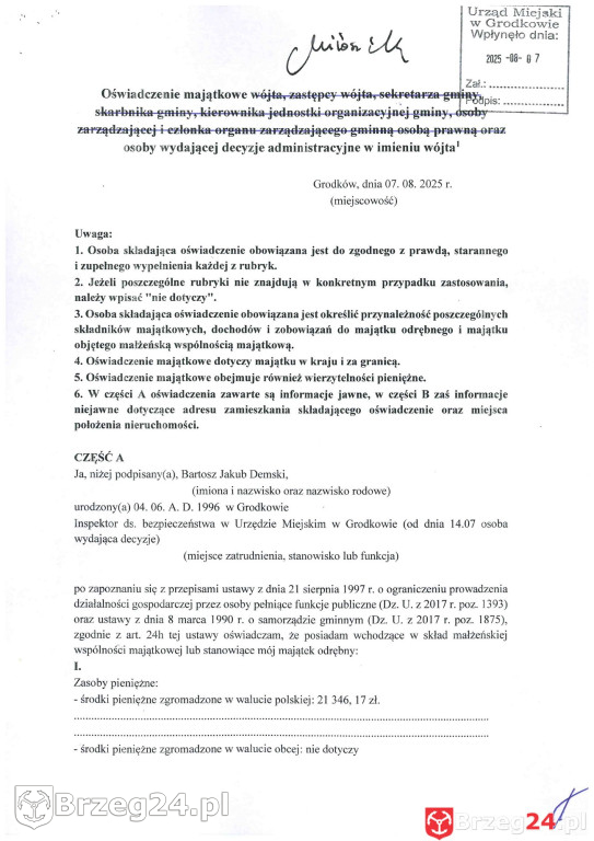 Bartosz Demski - oświadczenie majątkowe