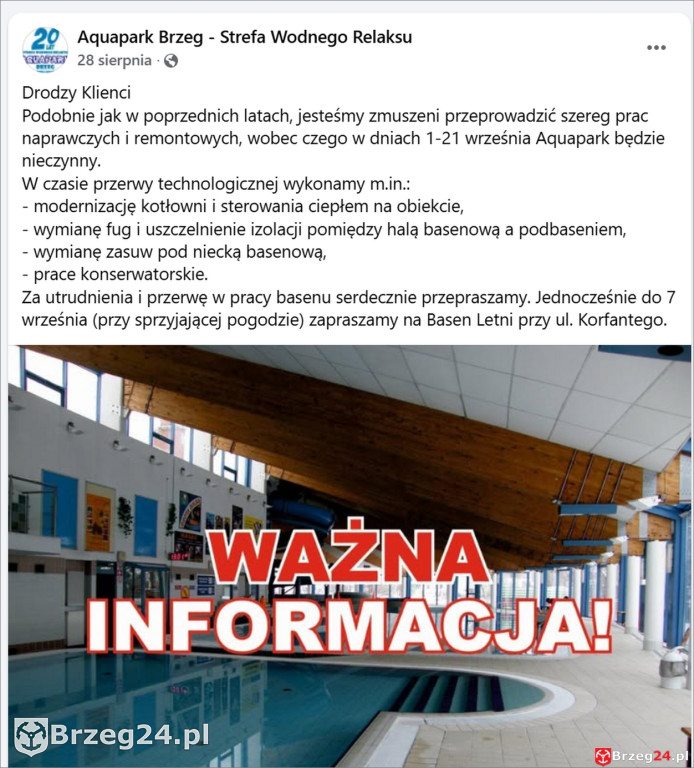 Basen w Brzegu znów zamknięty. Kolejna awaria