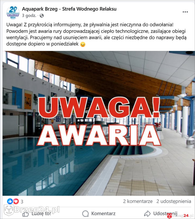 Basen w Brzegu znów zamknięty. Kolejna awaria