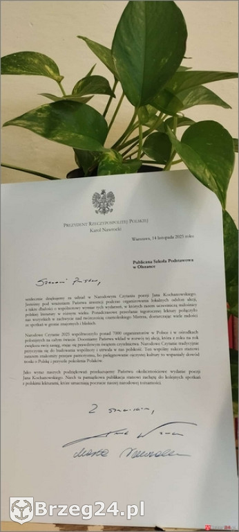 Podziękowania od Prezydenta dla szkoły w Olszance