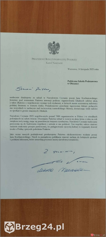 Podziękowania od Prezydenta dla szkoły w Olszance