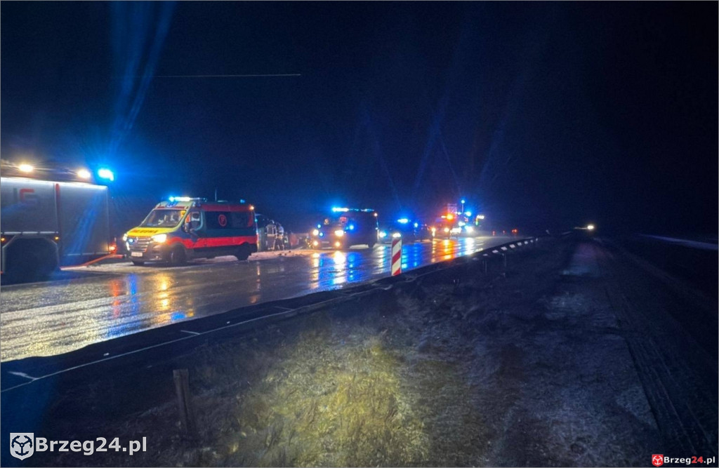 44 pasażerów w autokarze, nocny poślizg na A4