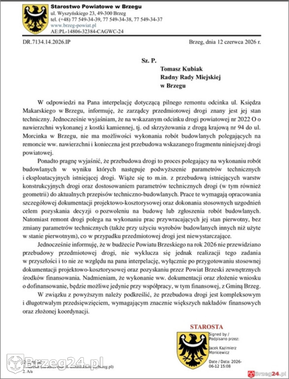 Pycha władzy po brzesku. Starosta poucza radnego