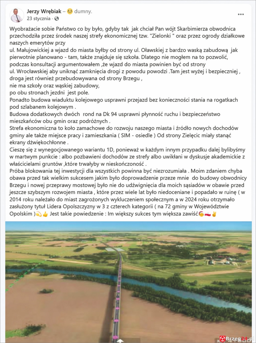 Funkcjonariusz publiczny z PiS Jerzy Wrębiak na swojej stronie internetowej pisze: „Dlatego nie mogłem na to pozwolić”, aby obwodnica była opiniowana przez Wójta Gminy Skarbimierz. - podkreśla w zawiadomieniu Andrzej Pulit Funkcjonariusz publiczny z PiS Jerzy Wrębiak na swojej stronie internetowej pisze: „Dlatego nie mogłem na to pozwolić”, aby obwodnica była opiniowana przez Wójta Gminy Skarbimierz.