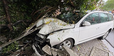 Samochód uderzył w ogrodzenie. Młody kierowca zasłabł podczas jazdy