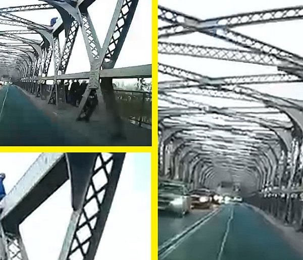 Chwile grozy nad Odrą w Brzegu. Mężczyzna na konstrukcji mostu (wideo)