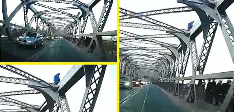 Chwile grozy nad Odrą w Brzegu. Mężczyzna na konstrukcji mostu (wideo)