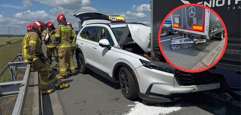 Wypadek na A4 pod Jankowicami. Zderzenie osobówki z ciężarówką