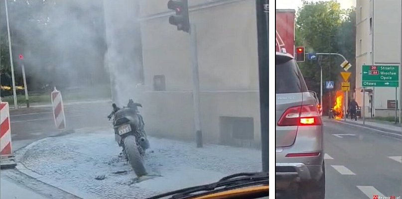 Płonący motor widmo w centrum Brzegu. Ogień, chaos i znikający właściciel