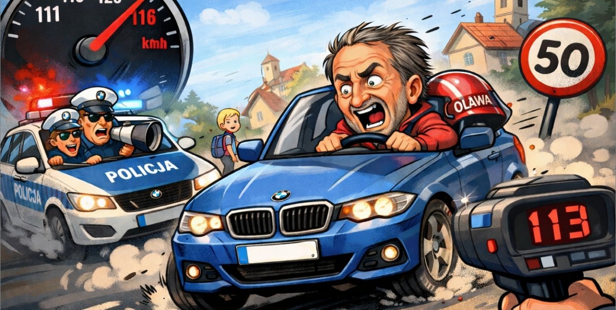 Kolejny Kubica, tym razem z Oławy. 113 km na godzinę w terenie zabudowanym