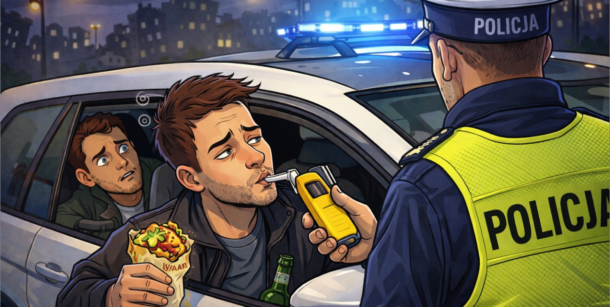 Pijany i głodny kierowca jechał do Brzegu na kebaba. Miał ponad 1,5 promila