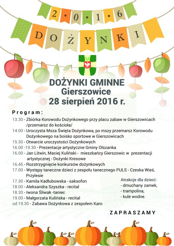 Dożynki Gminne 2016: Gmina Olszanka będzie świętować w Gierszowicach!