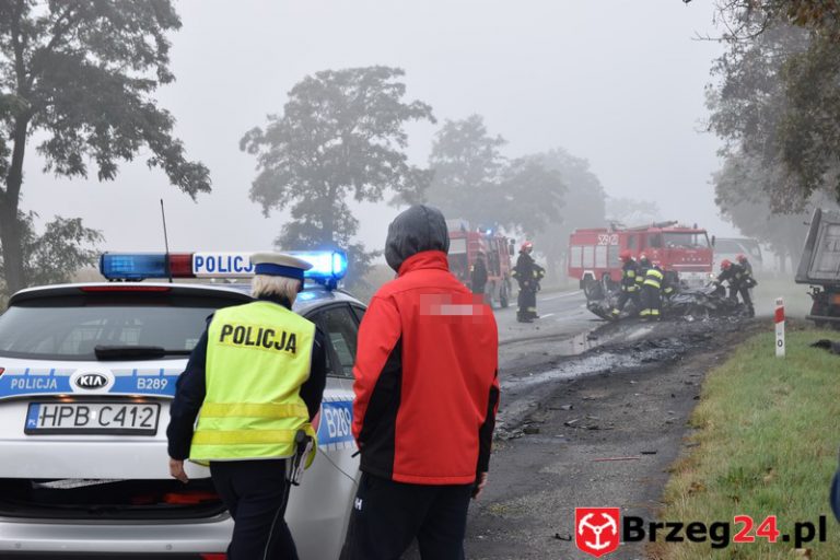 Śmiertelny wypadek na DK 39 pod Łukowicami Brzeskimi. Auto stanęło w płomieniach