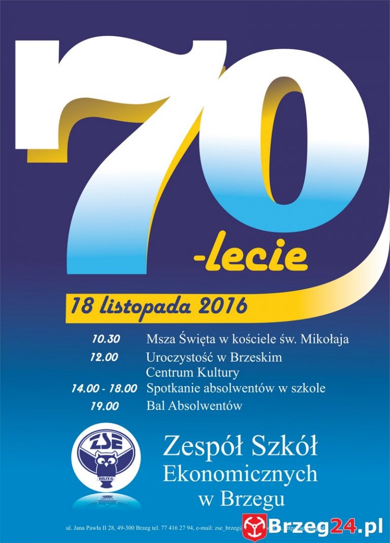 70-lecie Zespołu Szkół Ekonomicznych w Brzegu – zaproszenie