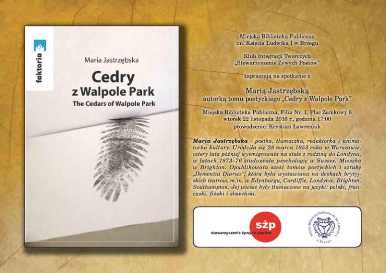 Cedry z Walpole Park –  The Cedars of Walpole Park spotkanie autorskie Marii Jastrzębskiej