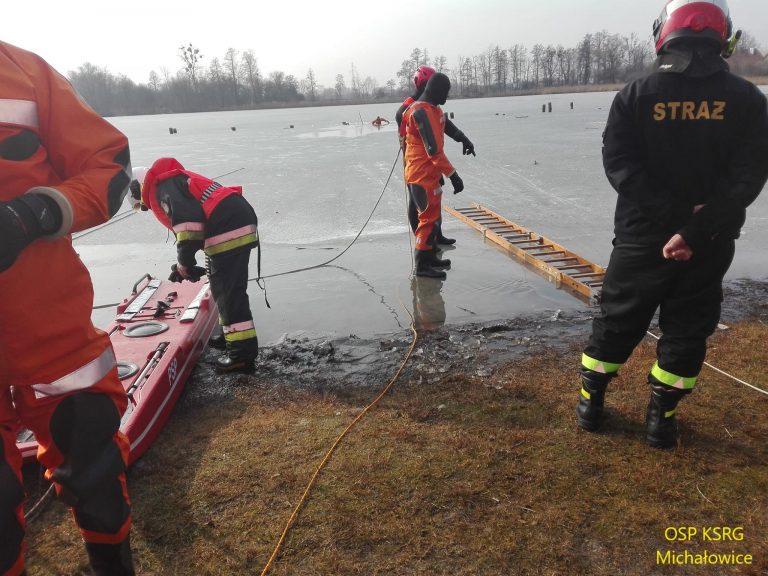 Strażacy ćwiczyli na zamarzniętym basenie w Brzegu