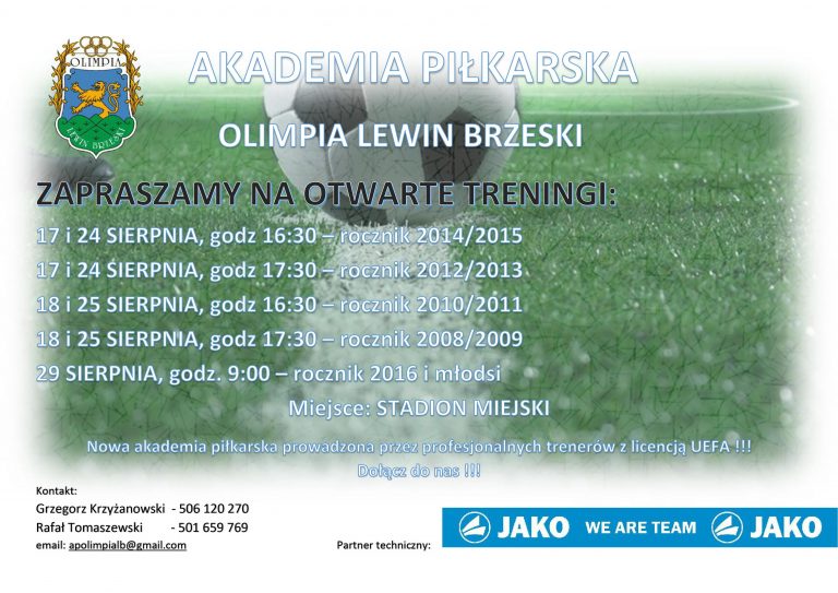 Akademia Piłkarska „Olimpia” Lewin Brzeski zaprasza na treningi