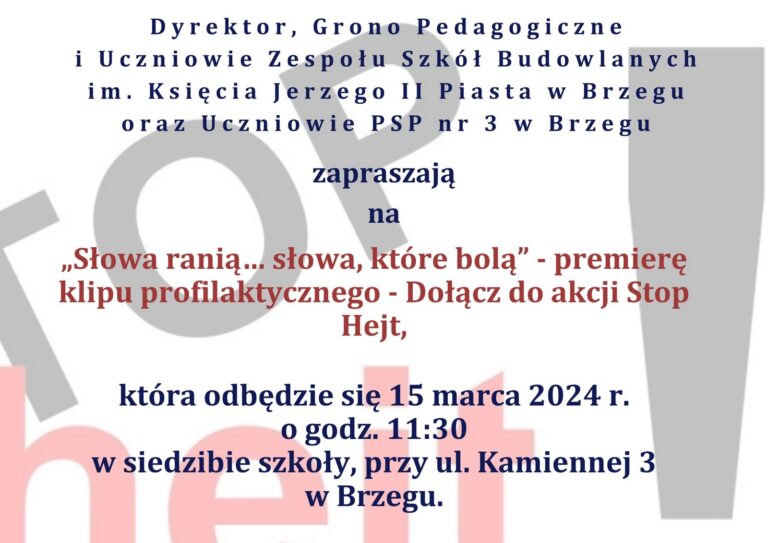 Uczniowie ZSB oraz Publicznej Szkoły Podstawowej nr 3 w Brzegu dołączyli do akcji „Stop Hejt”